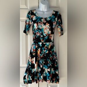 Decree Black Teal Abstract Fit & Flare Dress Size Small